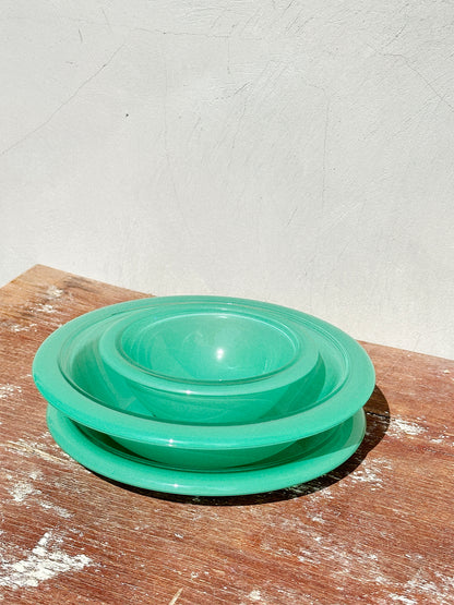 Vintage Mint Green Bormioli Rocco Italy Vetrorama Tempered Glass Plates & Bowls Set (Italy, 1960s)