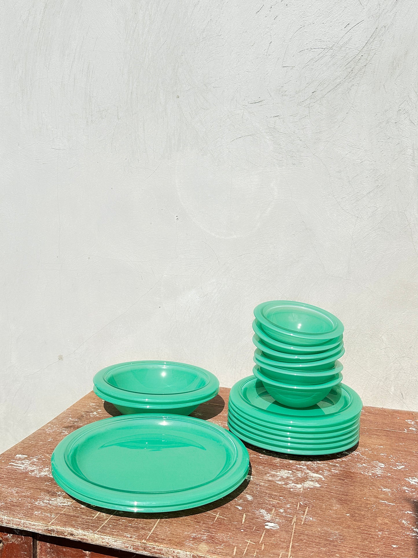Vintage Mint Green Bormioli Rocco Italy Vetrorama Tempered Glass Plates & Bowls Set (Italy, 1960s)