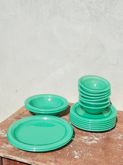 Vintage Mint Green Bormioli Rocco Italy Vetrorama Tempered Glass Plates & Bowls Set (Italy, 1960s)