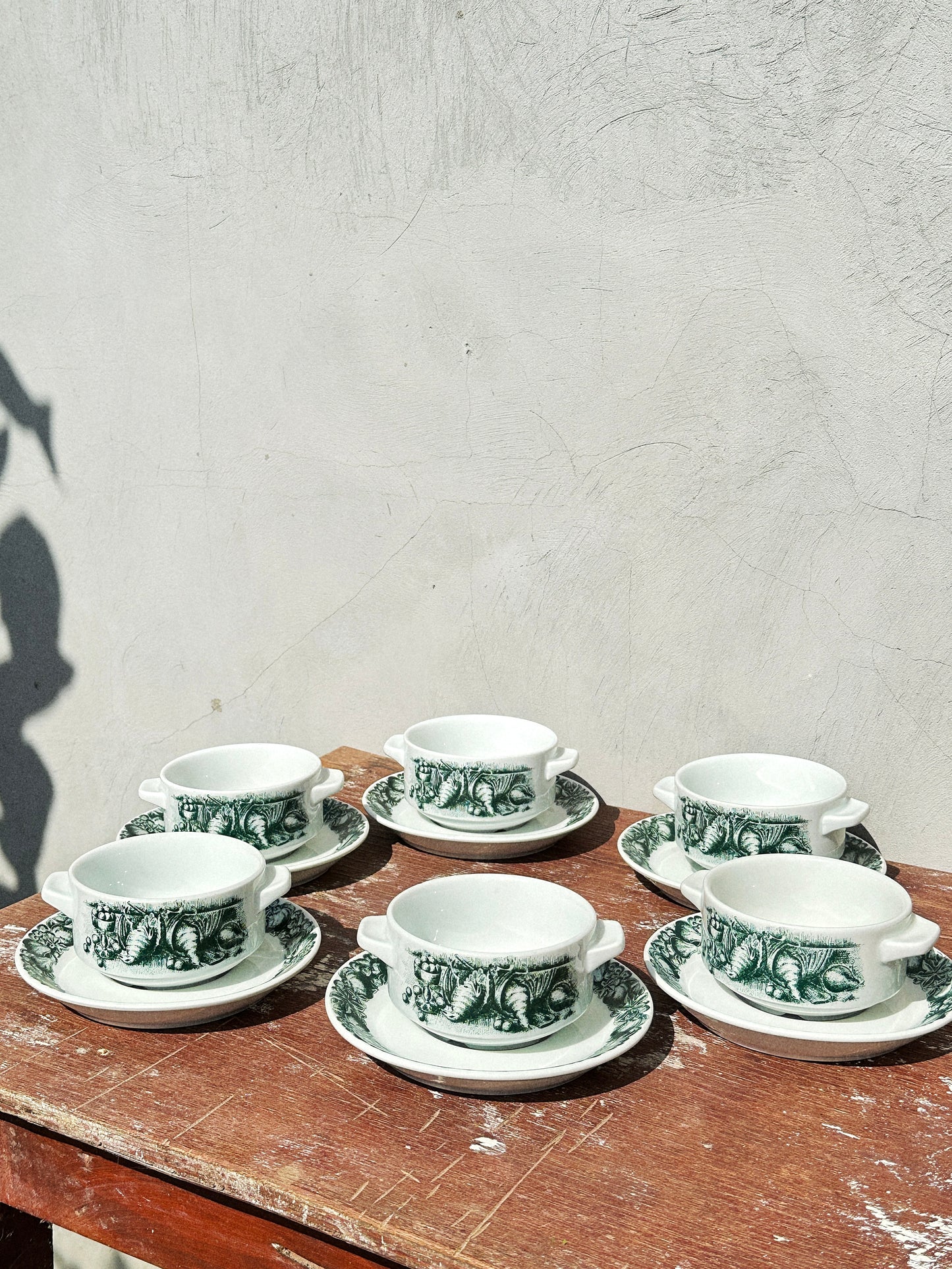 Rare Schönwald Porcelain Bowls with Handles & Saucers Quail Game Collection (Germany, 1970s)