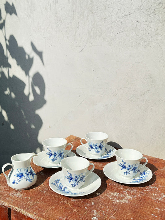 Mid-Century Cobalt Floral Weimar Porzellan Coffee/Tea Set (East Germany, 1960s)
