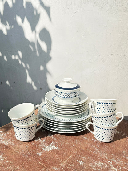 Op Art Mid-Century Winterling Marktleuthen Bavaria Navy Blue Dots Pattern 18-Pieces Set (Germany, 1950s)