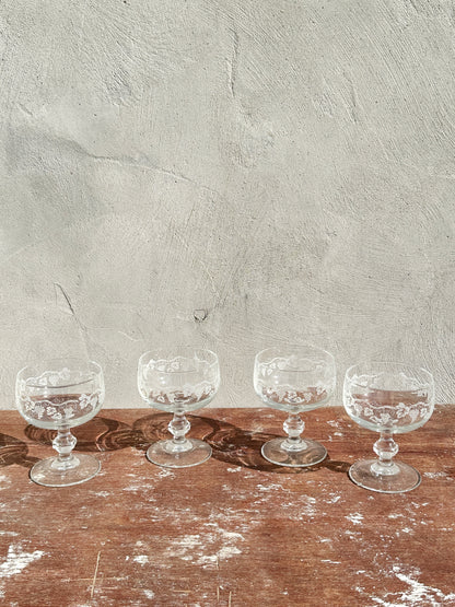 Vintage Luminarc Glasses part of the Sarment Collection with Grape Vine Pattern (France, 1970s)