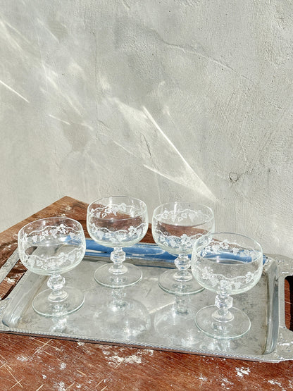 Vintage Luminarc Glasses part of the Sarment Collection with Grape Vine Pattern (France, 1970s)