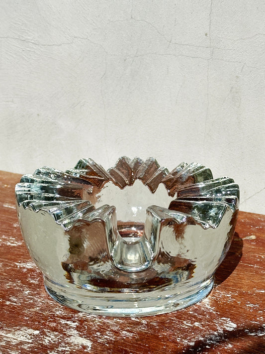 Rare Mid-Century Peill & Putzler Heavy Ice Glass Ashtray/Candleholder (1970s, West Germany)