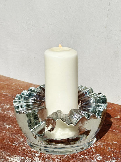 Rare Mid-Century Peill & Putzler Heavy Ice Glass Ashtray/Candleholder (1970s, West Germany)
