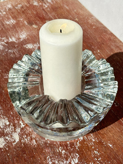 Rare Mid-Century Peill & Putzler Heavy Ice Glass Ashtray/Candleholder (1970s, West Germany)