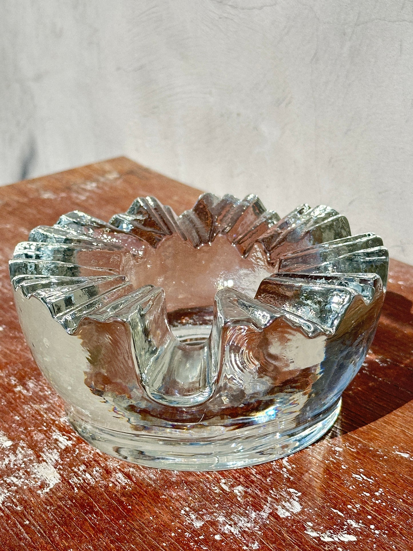 Rare Mid-Century Peill & Putzler Heavy Ice Glass Ashtray/Candleholder (1970s, West Germany)