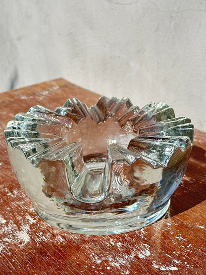 Rare Mid-Century Peill & Putzler Heavy Ice Glass Ashtray/Candleholder (1970s, West Germany)