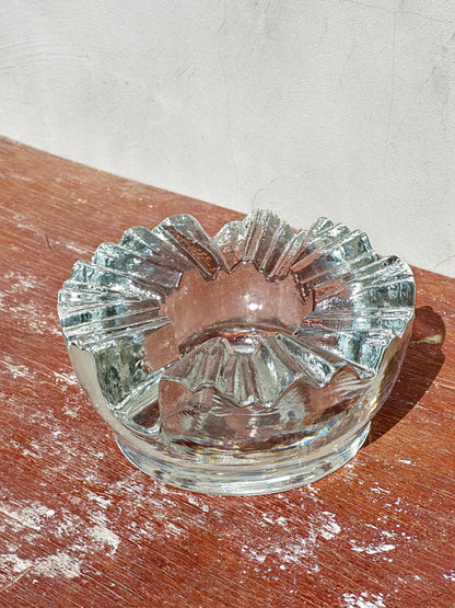 Rare Mid-Century Peill & Putzler Heavy Ice Glass Ashtray/Candleholder (1970s, West Germany)