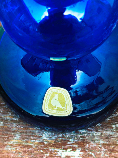 Mid-Century Alfred Taube Kristallfabrik for Vohenstrauss Crystal Cobalt Vase/Candle (West Germany, 1960s)