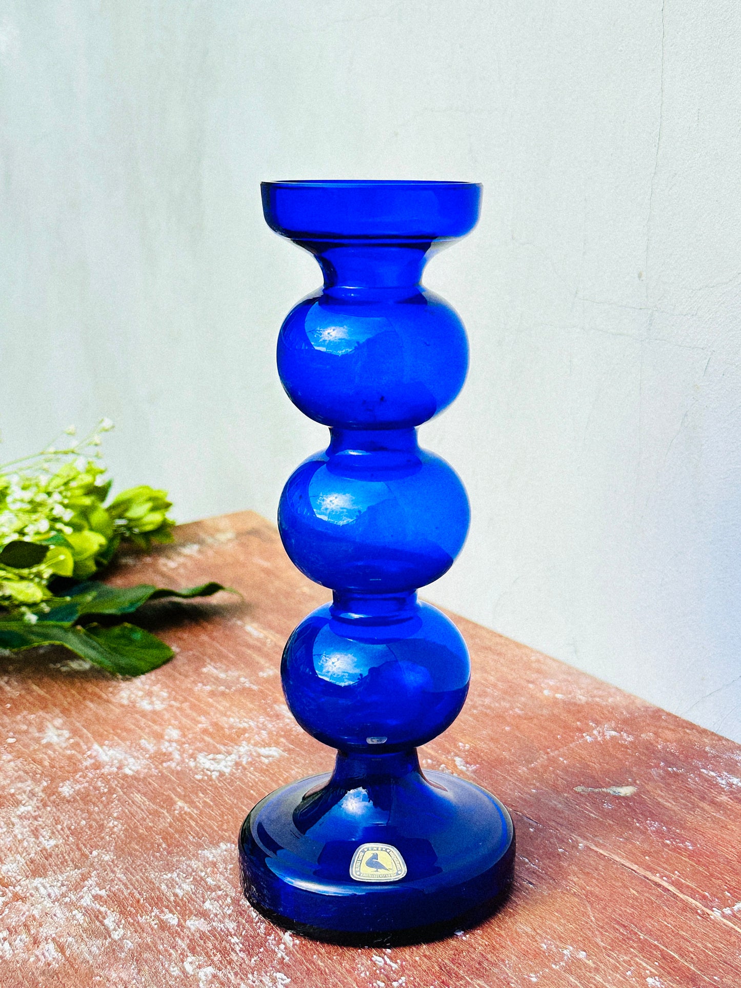 Mid-Century Alfred Taube Kristallfabrik for Vohenstrauss Crystal Cobalt Vase/Candle (West Germany, 1960s)