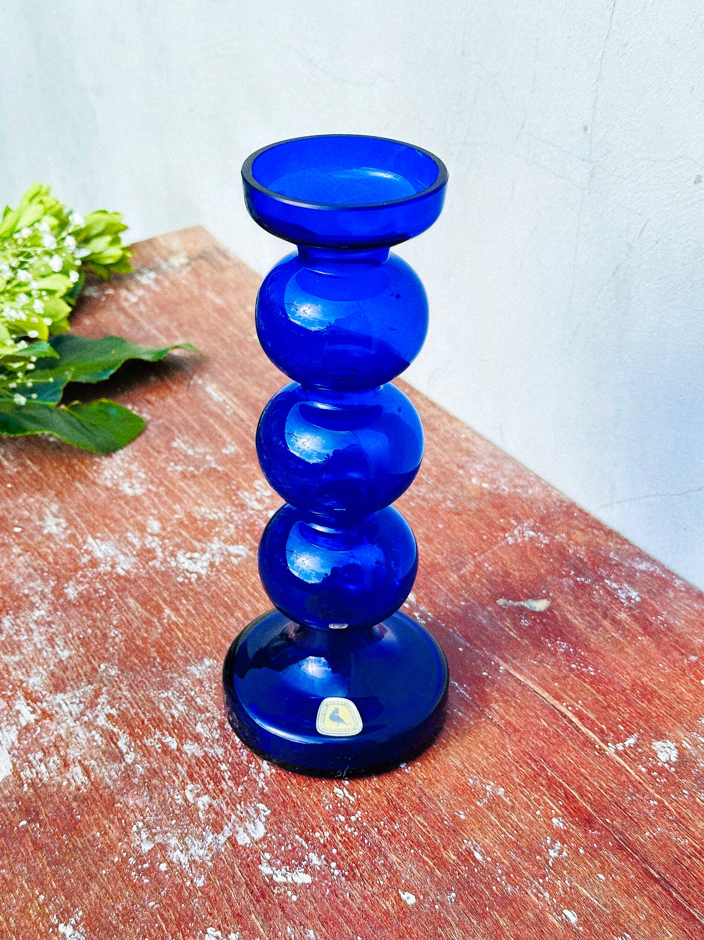 Mid-Century Alfred Taube Kristallfabrik for Vohenstrauss Crystal Cobalt Vase/Candle (West Germany, 1960s)