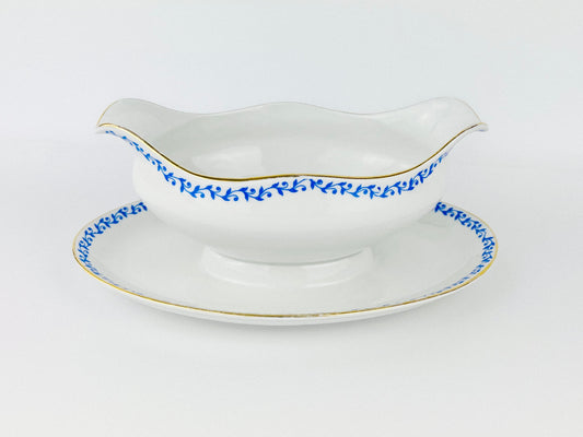 French Porcelain sauce boat with attached underplate (France - 1960s)