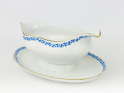 French Porcelain sauce boat with attached underplate (France - 1960s)