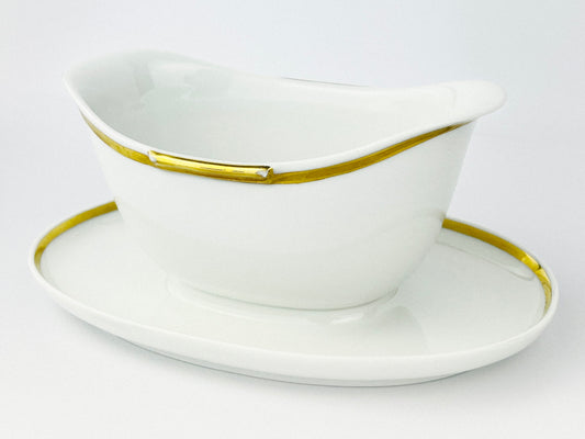 Rosenthal Helena shape porcelain sauce boat with attached underplate (1935-1936)