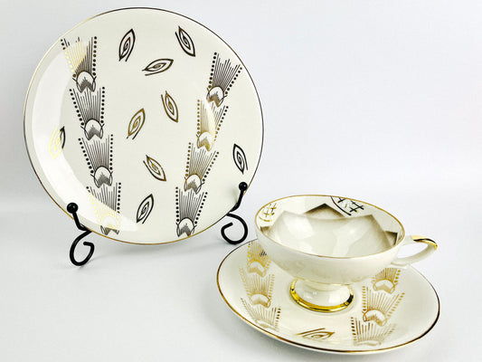 Art Deco Porcelain Breakfast Trio Set Schwarzenbach Bavaria (1920s)
